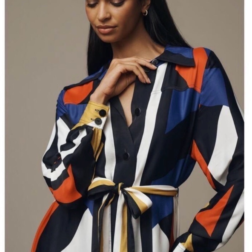 Farm Rio Anthropologie Amanda Colorful Geometric Button-Up Dress XL sold out
